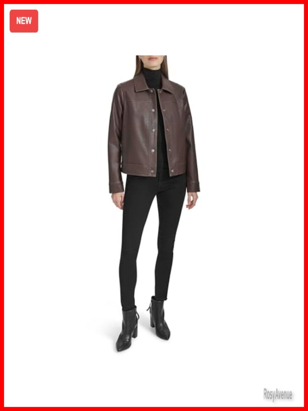 Faux Leather Trucker Jacket Button Front Pockets Easy Fit Fall Layering